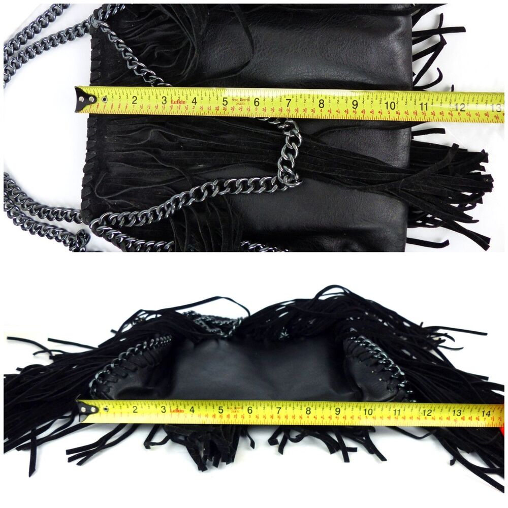 Steve Madden Fringe Chain Satchel Shoulder Bag Black Boho Festival Purse Rock - Picture 12 of 12